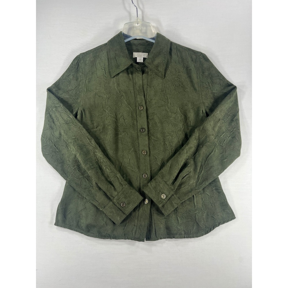 Christopher & Banks Forest Green Crinkle Texture Button Up Shirt  Womans Medium